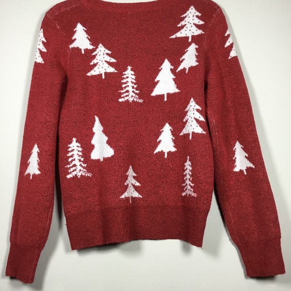 Winter trees Christmas holiday sweater white trees with sequins size M (8-10) - Picture 5 of 7